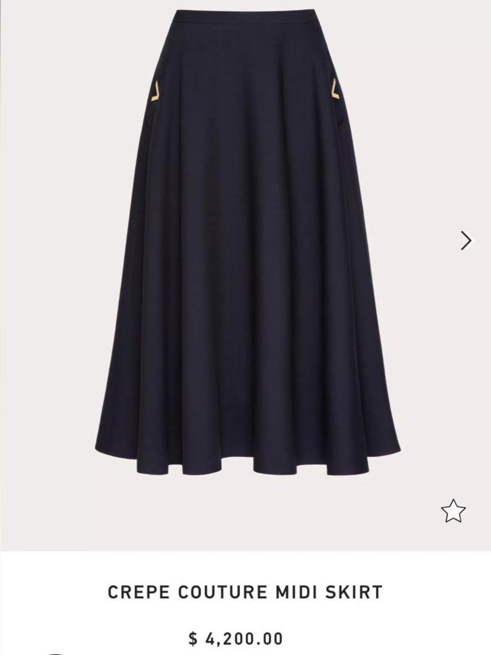 Valentino Navy Crepe Midi Skirt with Gold Accents